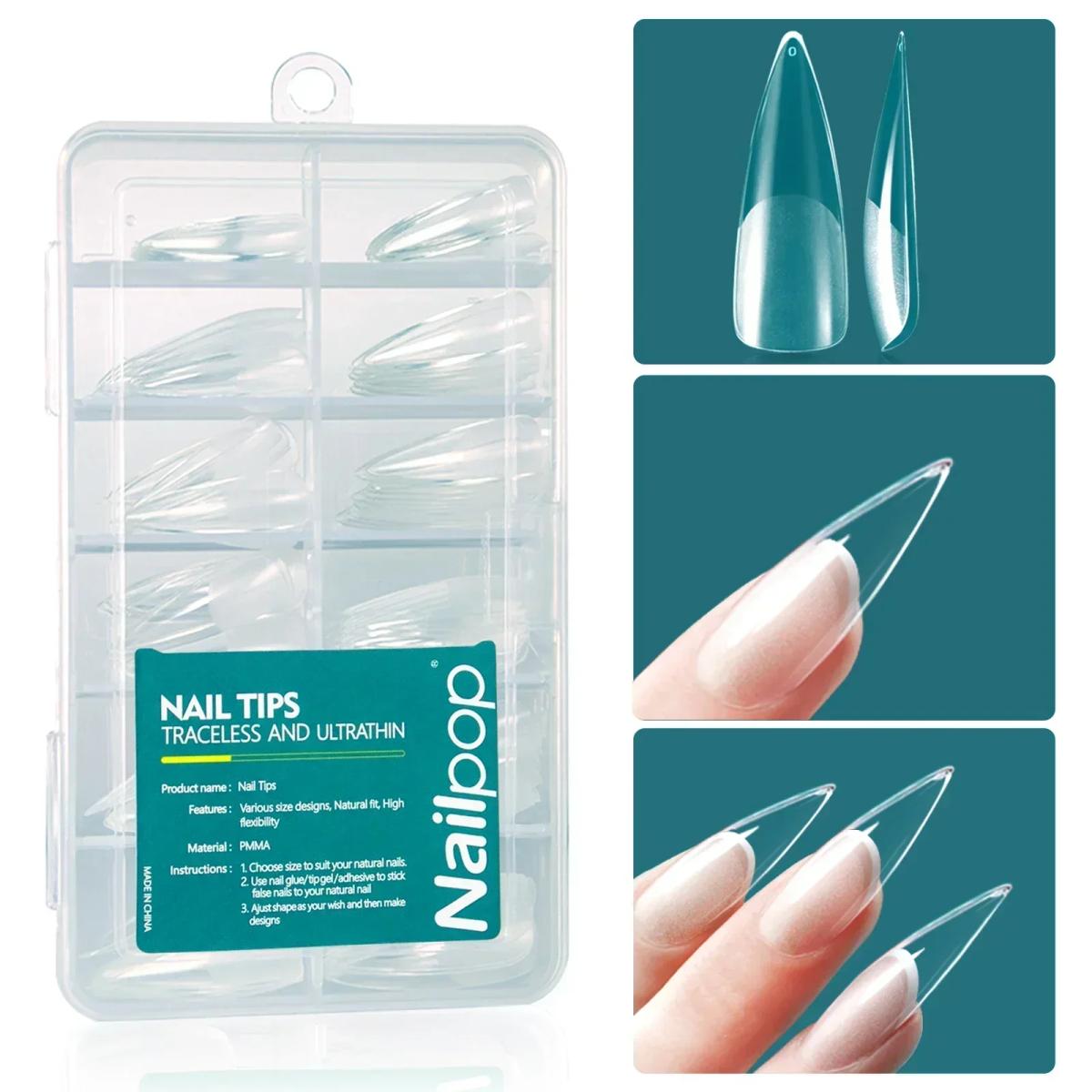 Nailpop 120 шт., акриловые ногти, накладные капсулы, короткие миндалевидные труны, квадратные искусственные ногти, мягкие гелевые кончики, аксессуары, инструменты