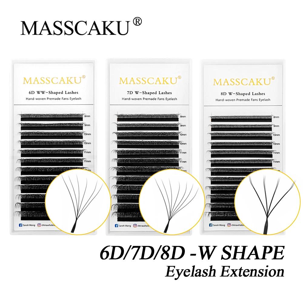 MASSCAKU W Shape Bloom 6D/7D/8D C/D Curl 0,07 мм Автоматическое цветение Готовые объемные вееры Наращивание ресниц Натуральный мягкий