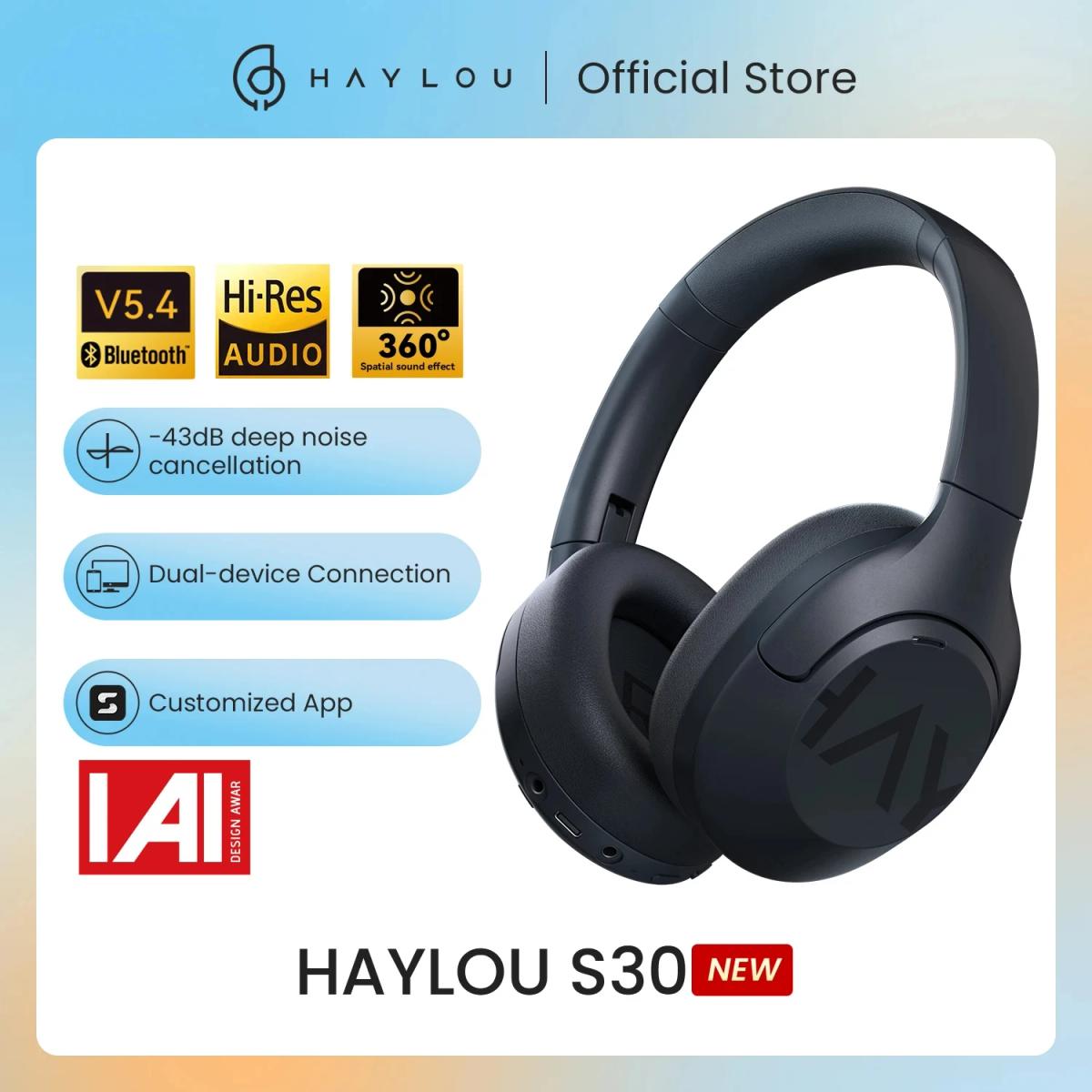 HAYLOU S30 Беспроводные наушники Bluetooth 5,4 43 дБ Адаптивные гарнитуры с шумоподавлением 40 мм Драйвер 80 часов Наушники для воспроизведения