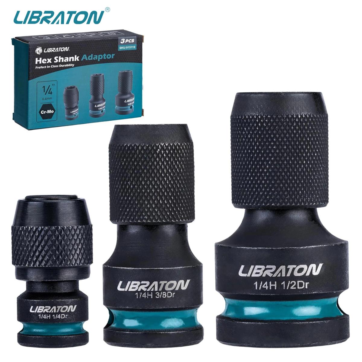 LIBRATON Impact to 1/4 Hex Converter 1/2 3/8 1/4 "Drive Female to 1/4" Hex Adapter Impact переходники для ключей для держателей бит