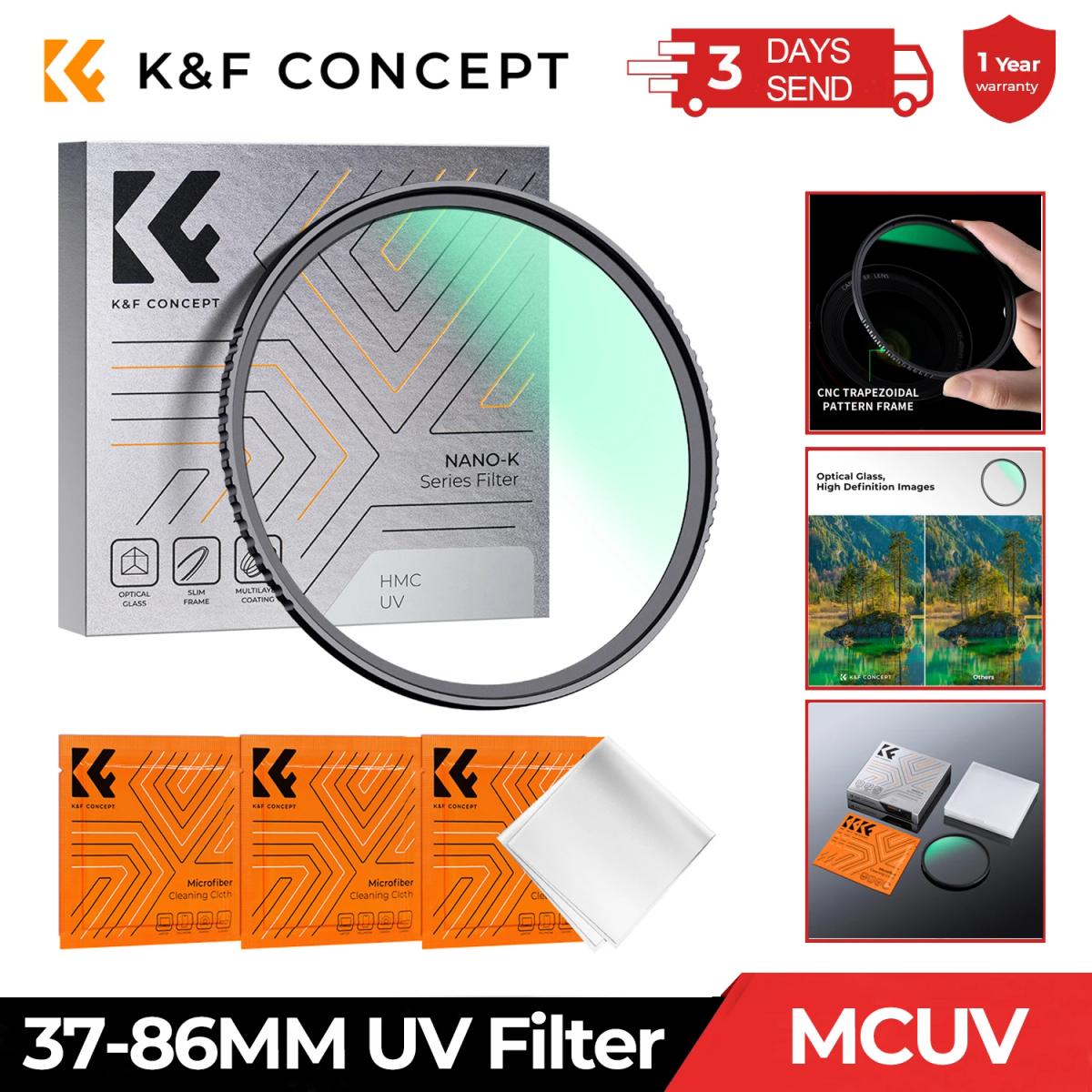 K&F Concept 37-86 мм объектив с УФ-фильтром MC Ultra Slim Optics с многослойной защитой 37 мм 49 мм 52 мм 58 мм 62 мм 67 мм 77 мм 82 мм