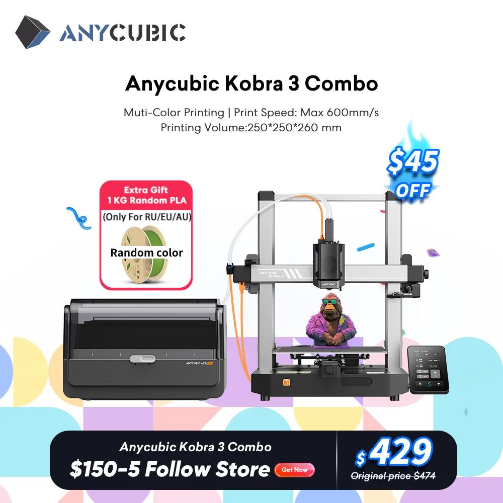 ANYCUBIC Kobra 3 Combo Многоцветный 3D-принтер FDM с принтом от 4 до 8 цветов с максимальной скоростью печати 600 мм/с Размер сборки 250x250x260 мм