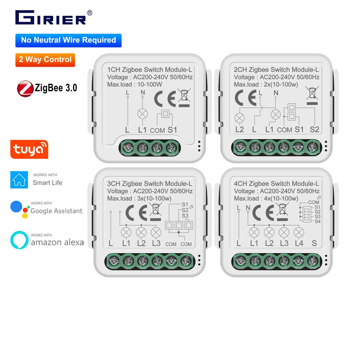 Модуль умного переключателя GIRIER Tuya ZigBee 3.0, нейтральный провод не требуется, умный дом, выключатель света «сделай сам», работает с Alexa Google Home