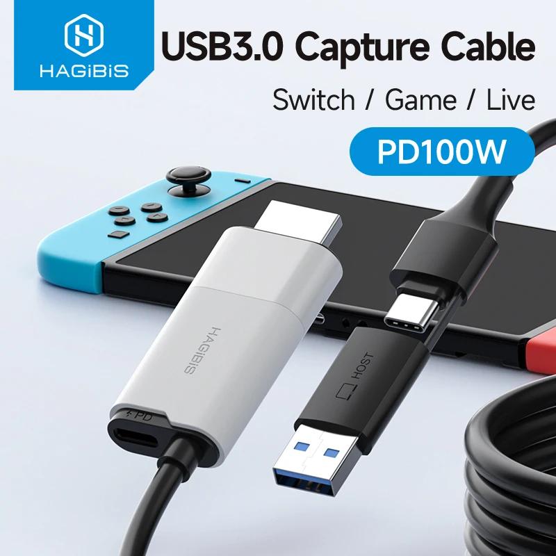 Карта видеозахвата Hagibis USB 3,0 с HDMI на фото/Type-C, кабель захвата PD 100 Вт для Quest 3, игровой рекордер для прямой трансляции