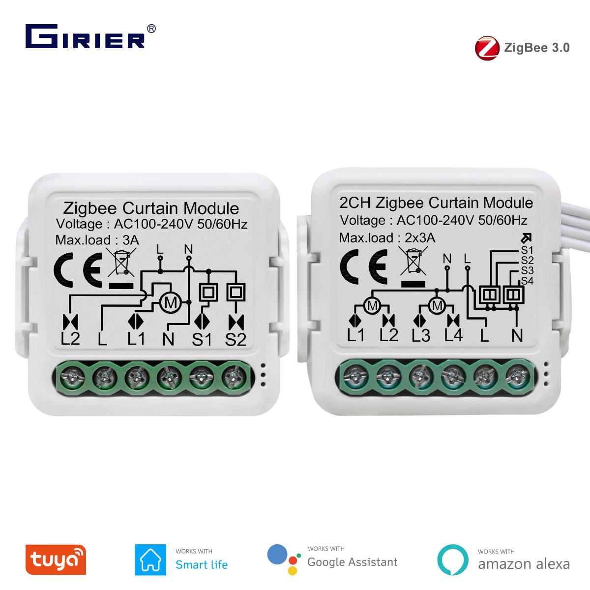 GIRIER Tuya ZigBee 3,0 модуль умного переключателя штор для рулонных жалюзи, электродвигатель 1/2 банды, работает с Alexa Google Home