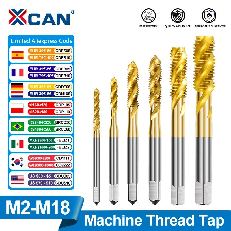 XCAN HSS Стальной метчик с титановым покрытием, спиральный метрический метчик M2-M18, машинный метчик HSS6542, инструмент для нарезания резьбы, сверло