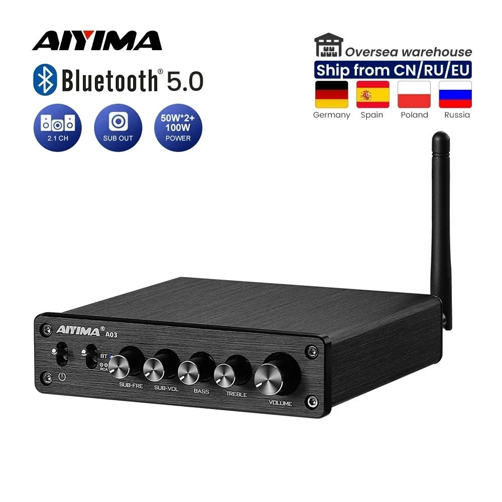 AIYIMA TPA3116 сабвуфер Bluetooth усилитель HiFi TPA3116D2 2,1 цифровые аудио усилители мощности 50Wx2 + 100 Вт звуковой усилитель A03