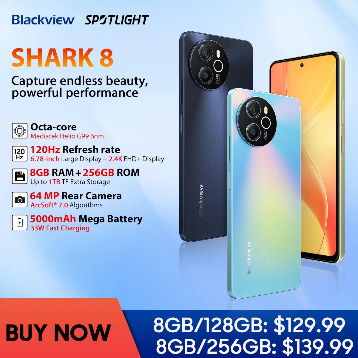 Смартфон Blackview SHARK 8, Android13 G99, мобильный телефон, 6,78 дюйма, 120 Гц, дисплей 2,4K, 8 ГБ + 8 ГБ ОЗУ, 128 ГБ/256 ГБ ПЗУ, 64-мегапиксельная камера, мобильный телефон