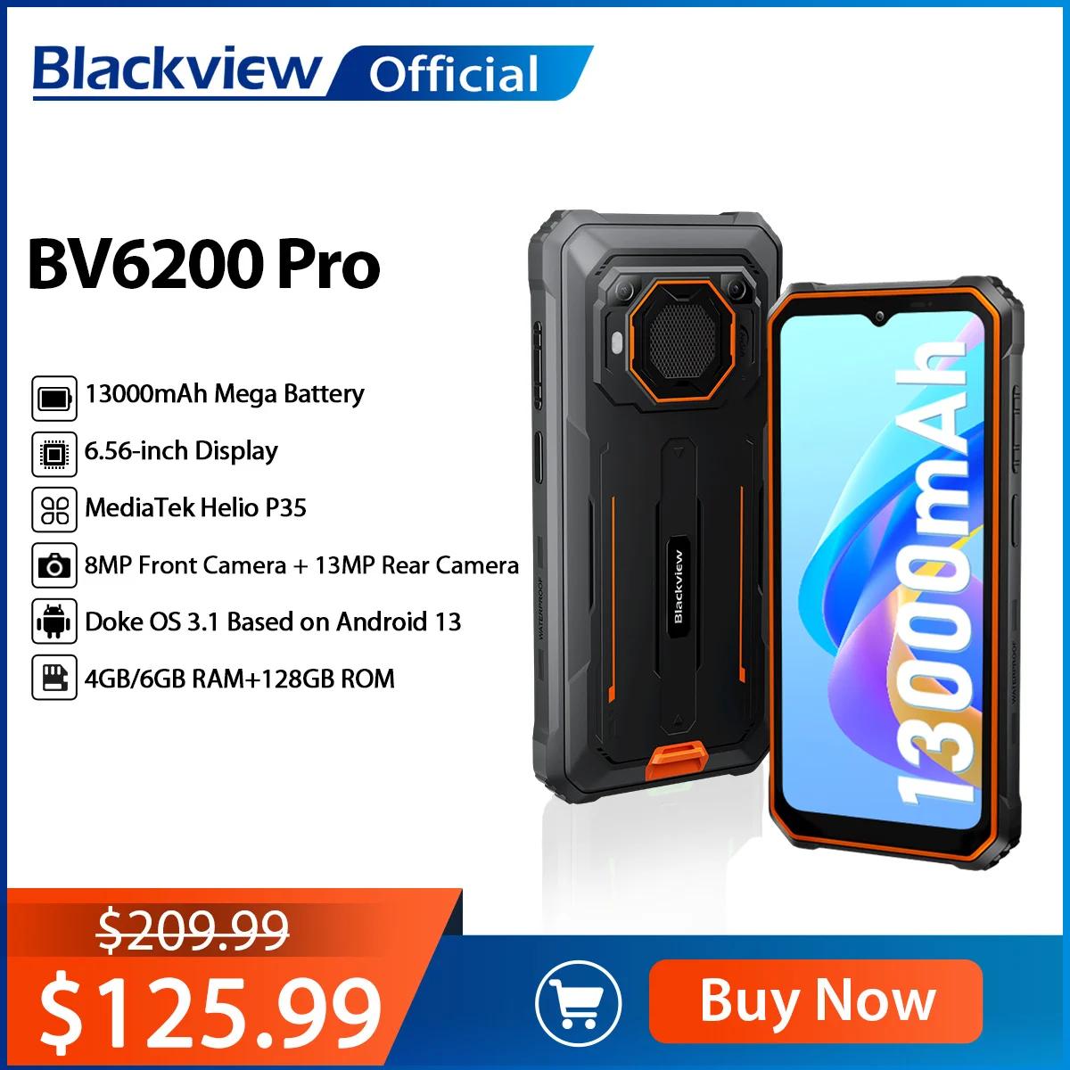 Смартфон Blackview BV6200 Pro защищенный, Android 13, 6,56 дюйма, Helio P35, 6+ 128 ГБ, 13000 мАч, быстрая зарядка 18 Вт