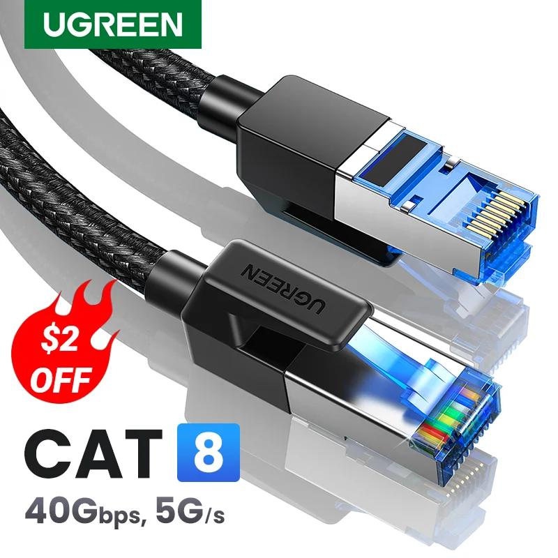 UGREEN Ethernet кабель CAT8 40 Гбит/с 2000 МГц CAT 8 сетевой хлопковый Плетеный Интернет Lan шнур для ноутбуков PS 4 маршрутизатор RJ45 кабель