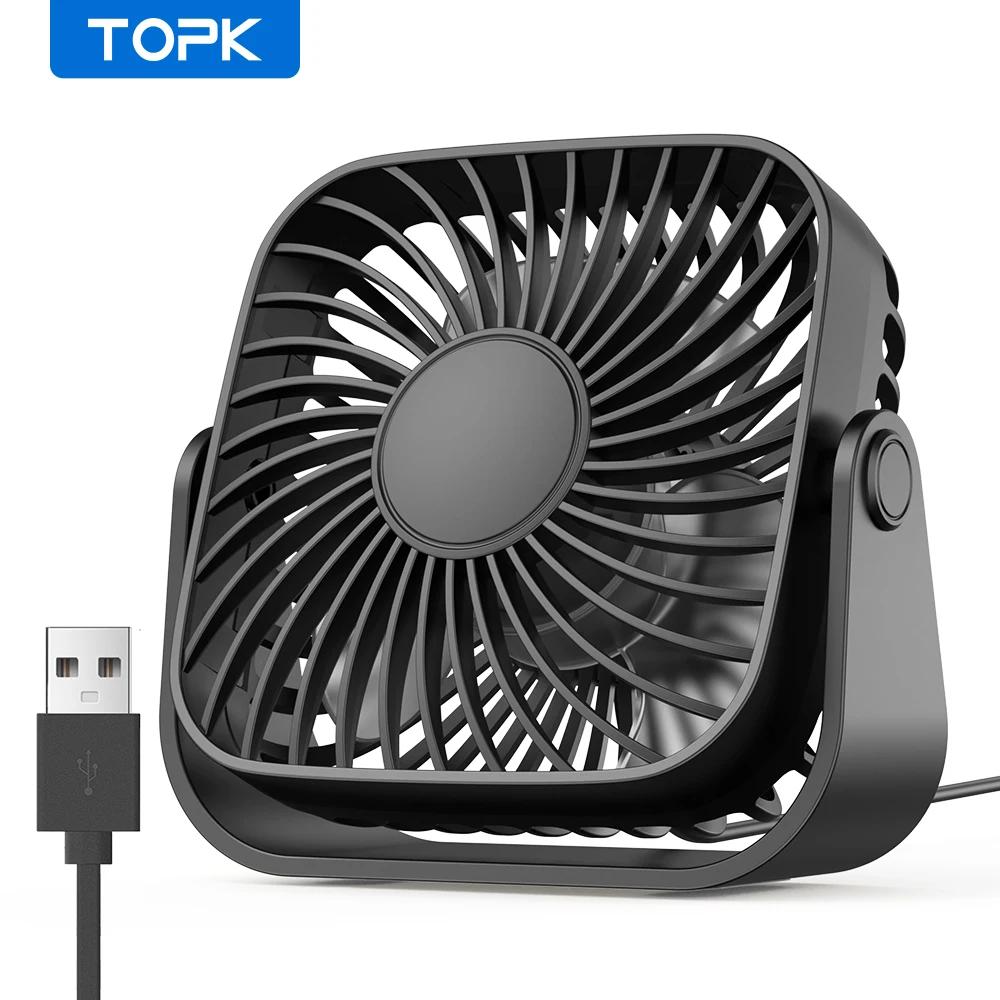 Настольный USB-вентилятор TOPK, 3 скорости, вращение на 360 °