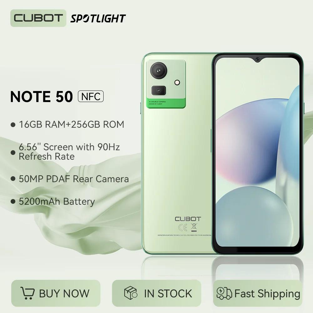 Восьмиядерный Смартфон Cubot NOTE 50, 16 ГБ ОЗУ (8 ГБ + 8 ГБ расширенной), 256 ГБ ПЗУ (расширение TF-карты на 1 ТБ), экран 6,56 дюйма, 90 Гц, NFC, камера 50 МП, добавление в корзину и коллекция, Smartphone android