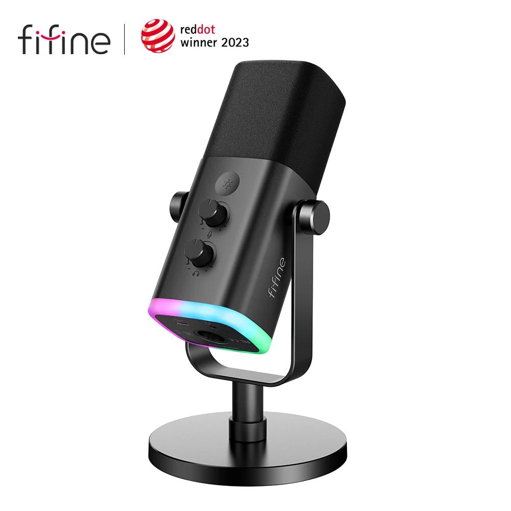 FIFINE USB/XLR динамический микрофон с сенсорной кнопкой отключения звука, разъем для наушников, управление I/O, для PC PS5/4 mixer, игровой микрофон Ampligame AM8