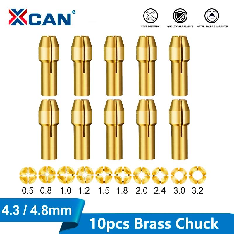 Цанговый патрон XCAN для мини дрели, 10 шт, 0,5-3,2 мм, 4,3/4,8 мм, хвостовик, латунная основа для вращающегося инструмента Dremel, аксессуары для электроинструмента