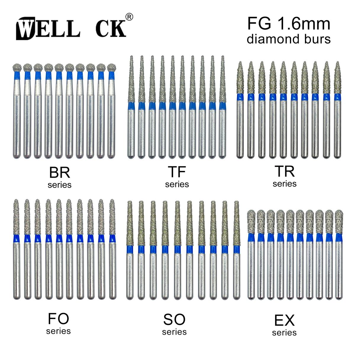 10 шт./упак. стоматологические алмазные боры WellCK, дрель, 59 размеров, FG 1,6 мм, бор для высокоскоростных наконечников, стоматологические инструменты