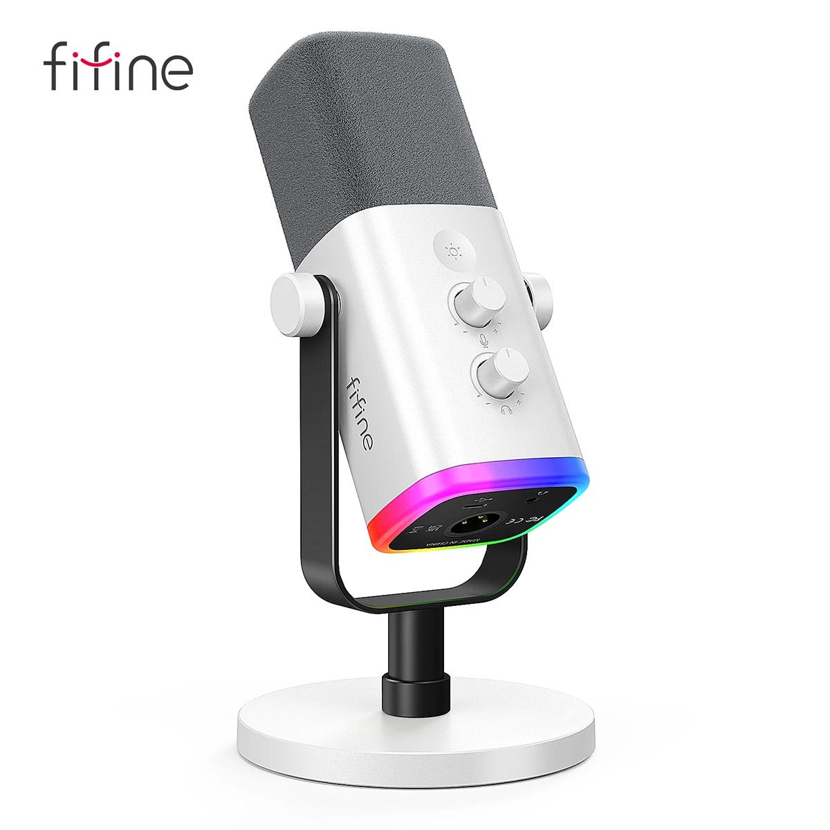 FIFINE XLR/USB Динамический микрофон с разъемом для наушников/RGB/Mute, микрофон для записи потоковой игры PS4/PS5 Ampligame AM8W